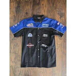 TMR Tri Mountain Racewear Blue Black Button Up Shirt Mens Schradar Medium